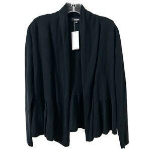 NWT Premise Black Open Front Cardigan Sweater Ruffle Peplum Hem Long Sleeve